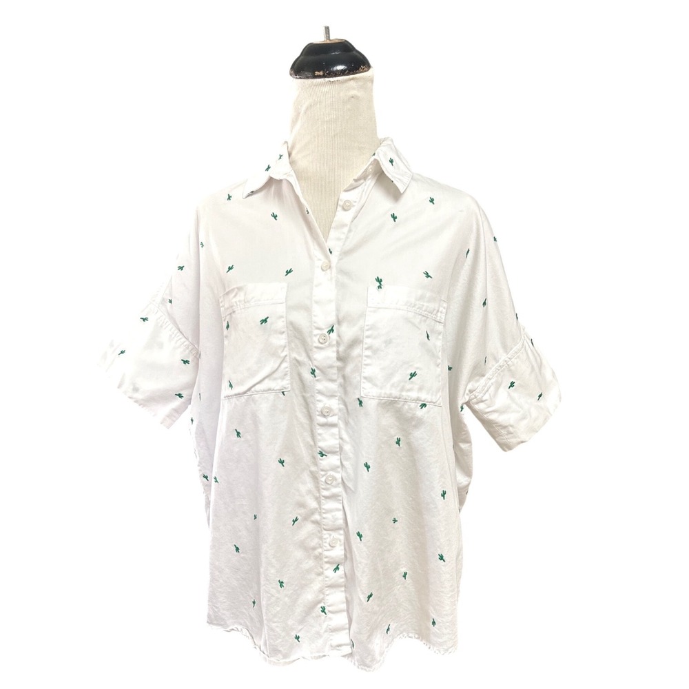 Madewell White Embroidered Cactus Button Down XS Western Desert Coastal Cowgirl